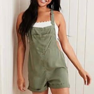 Aerie Womens Olive Green Lyocell Shortalls Short Overalls SZ XL
